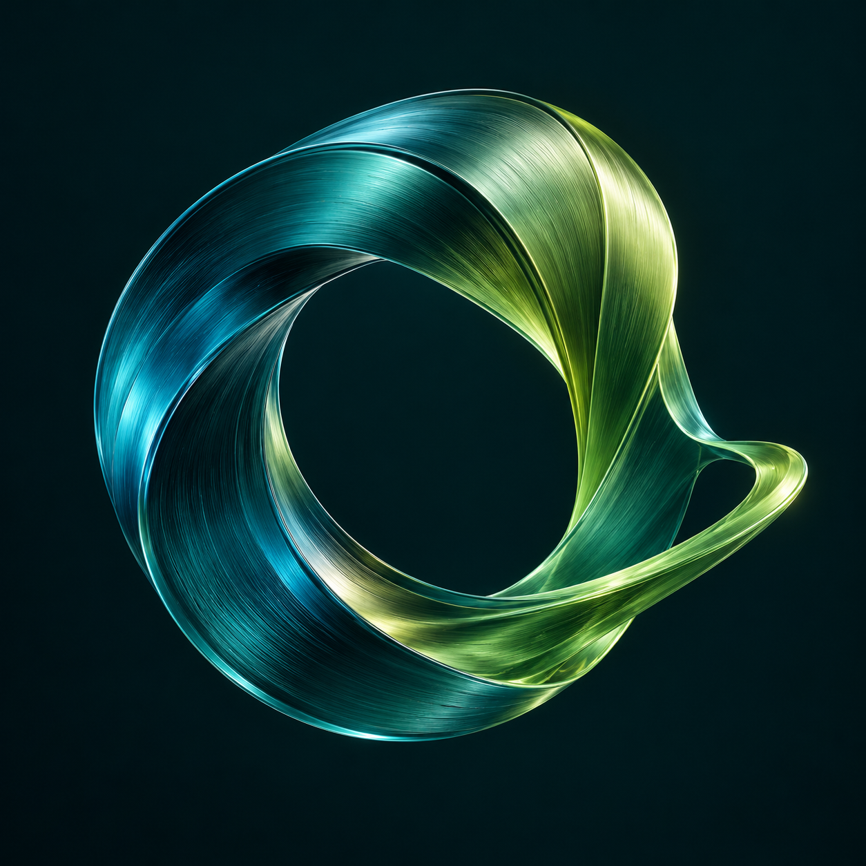 Abstract teal and lime orbital ribbon